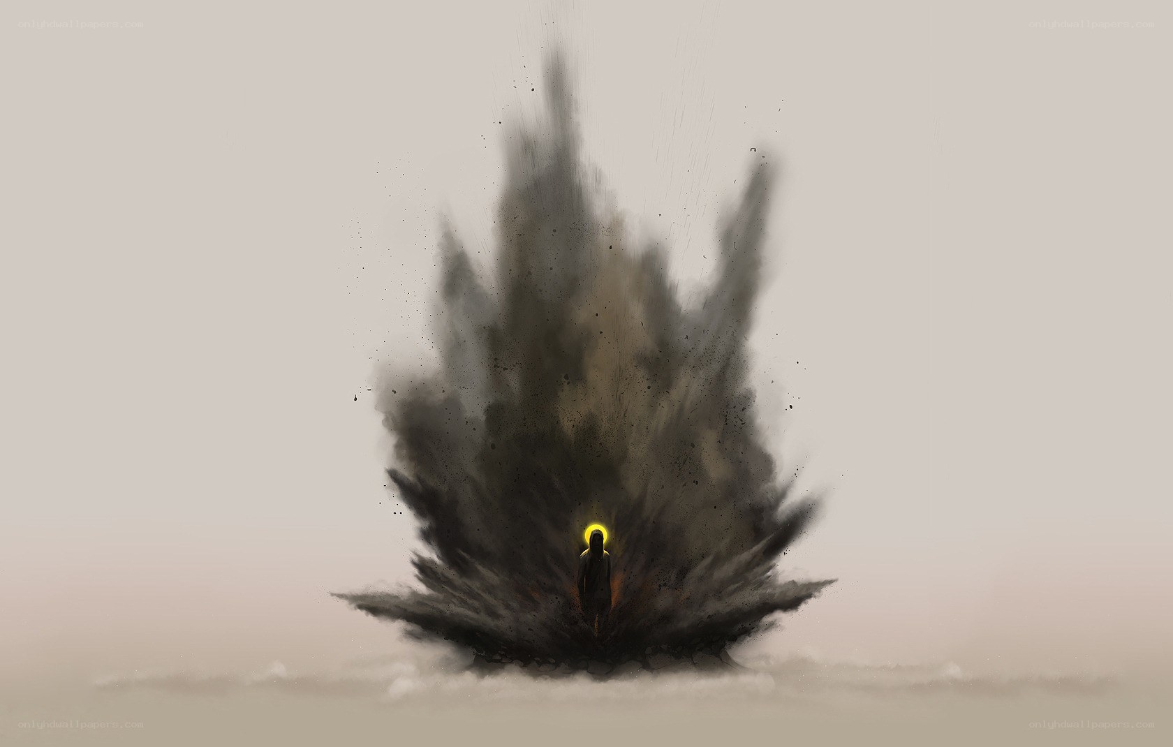 figure in dark explosion