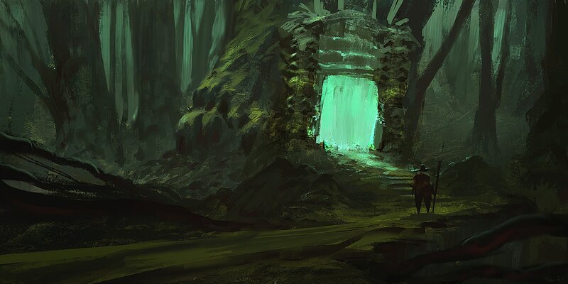Figure in Dark Forest — Green