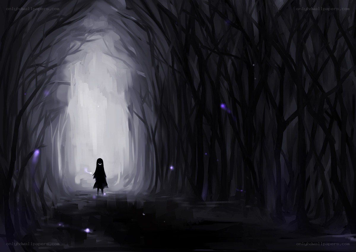 figure in dark forest tunnel