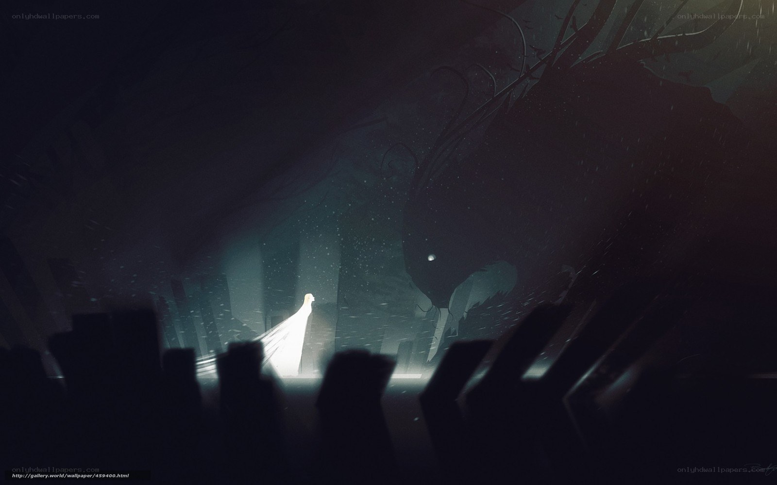 figure in dark forest