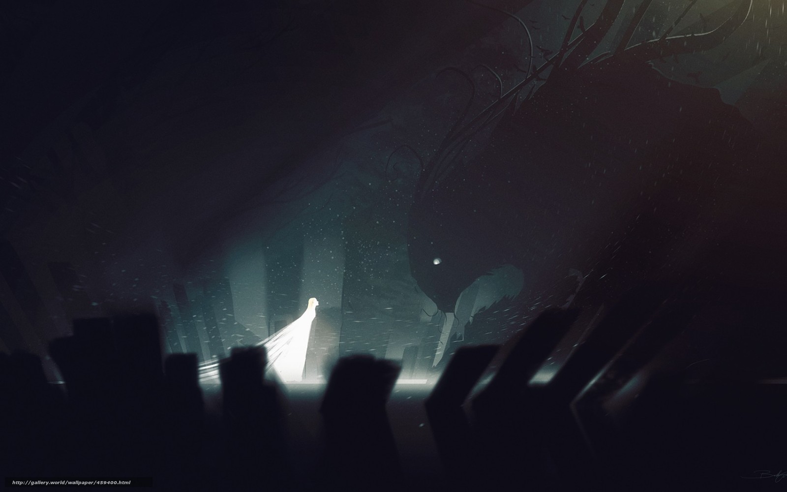 figure in dark forest