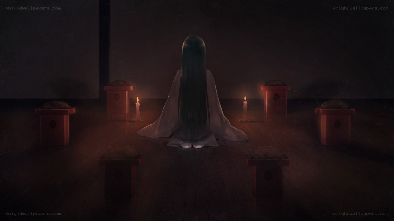 figure in dark room with candles
