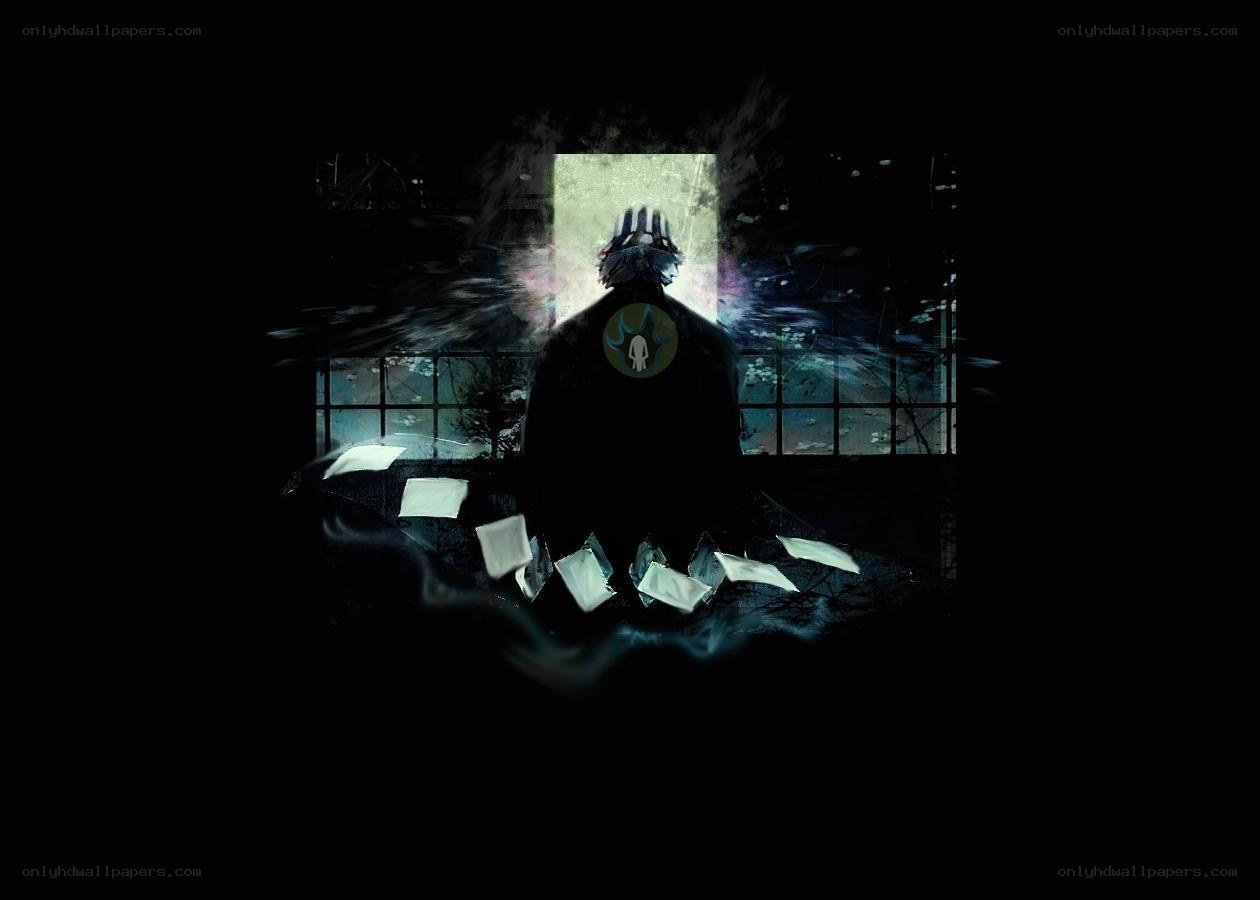 figure in dark room with papers