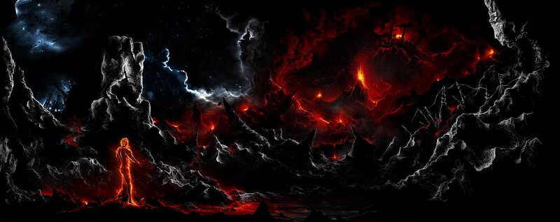 Figure in Fiery Landscape — Black