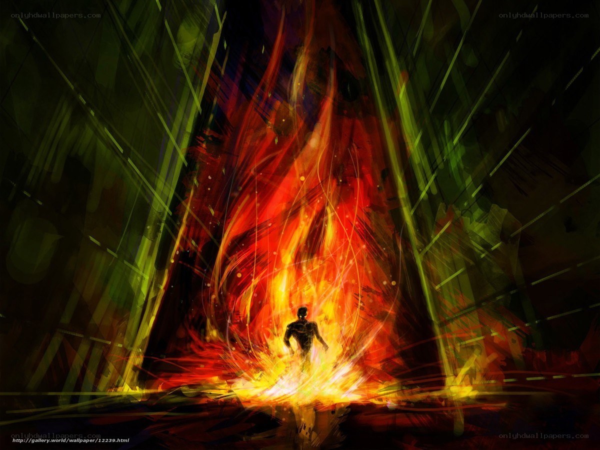 figure in fiery tunnel