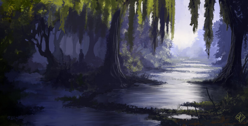 Figure in Forest Clearing