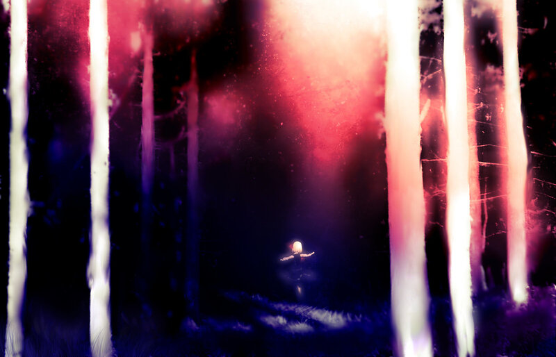 figure in glowing forest