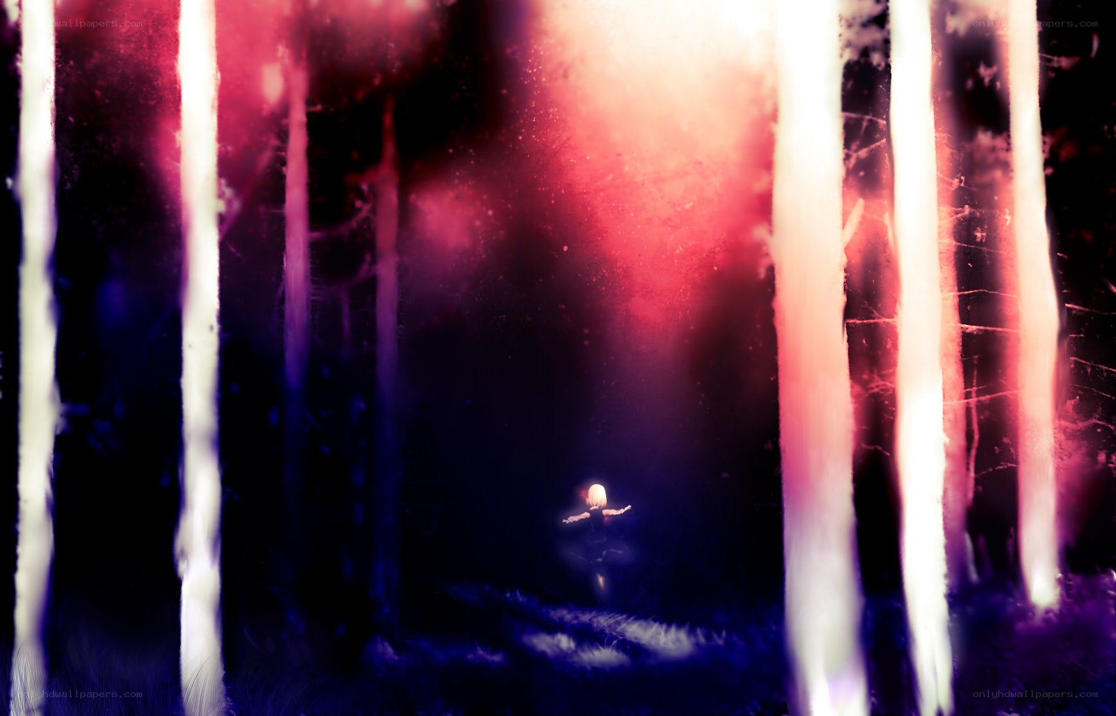 figure in glowing forest