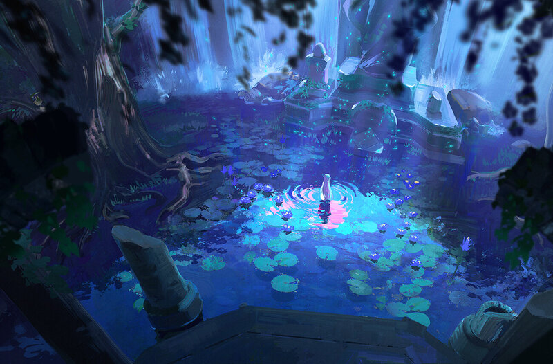 Figure in Glowing Pond