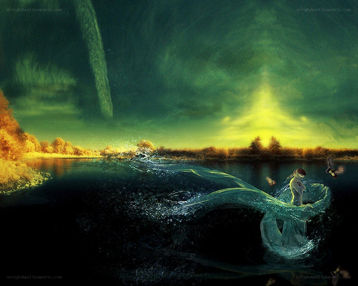 figure in glowing water
