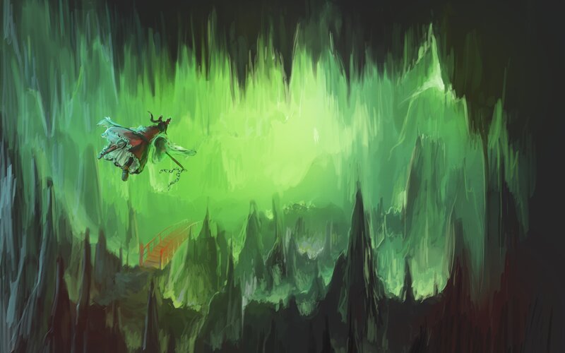 figure in green cavern