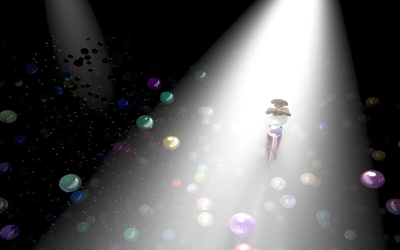 figure in light beam with bubbles