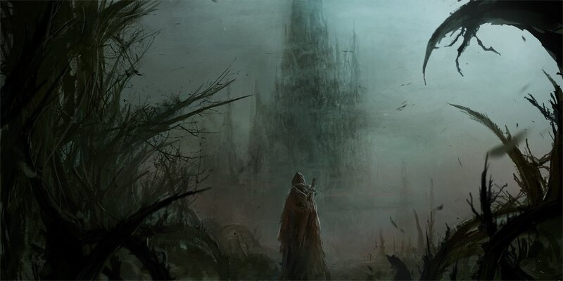 figure in misty forest