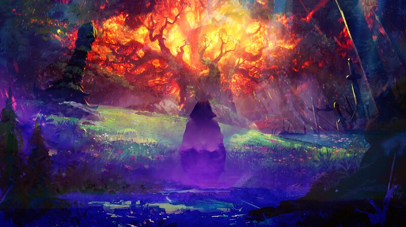 Figure in Purple Cloak — Dramatic