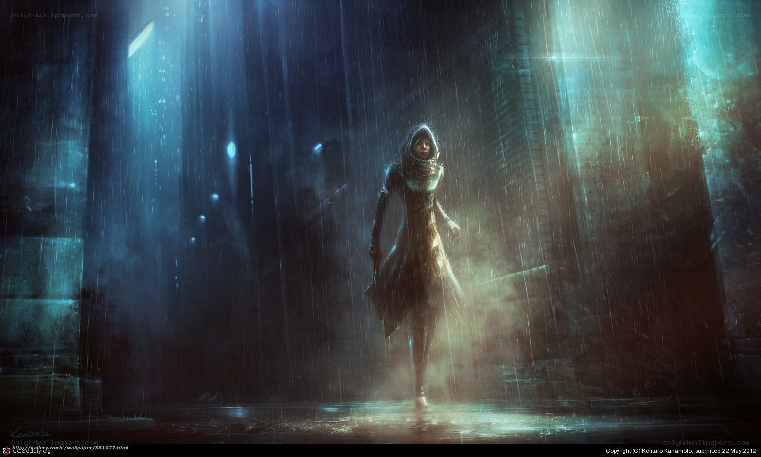 figure in rain at night