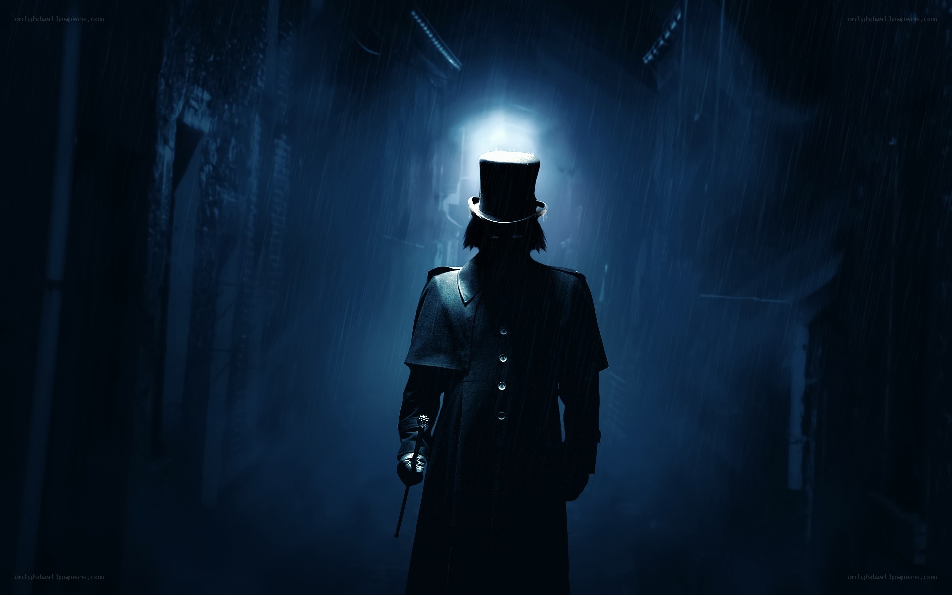 figure in rain with top hat
