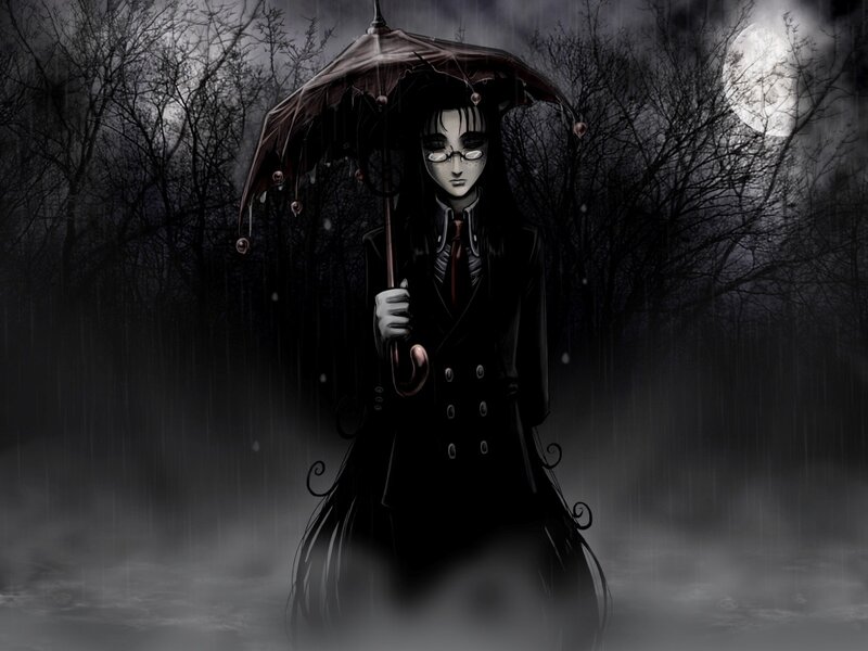 figure in rain with umbrella