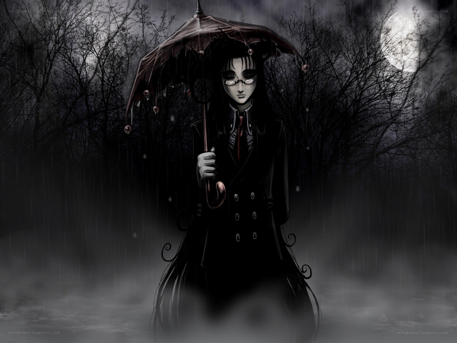 figure in rain with umbrella