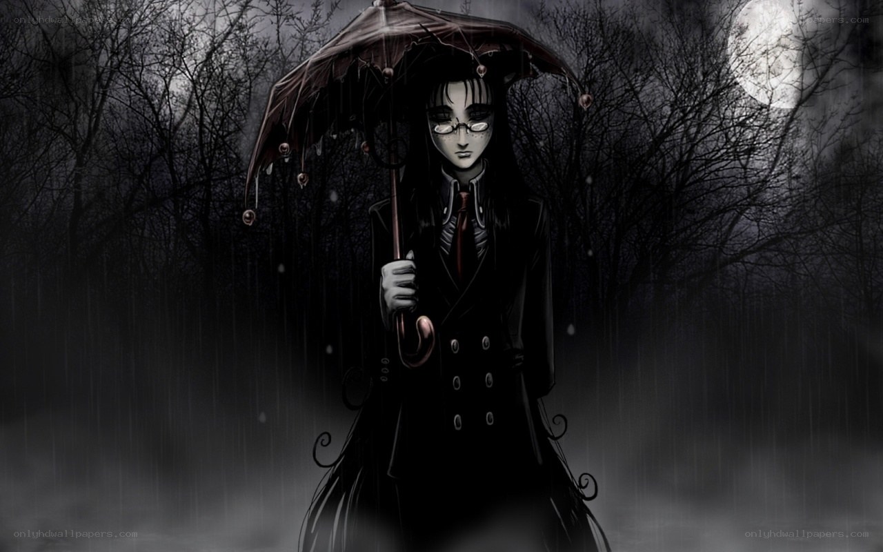 figure in rain with umbrella