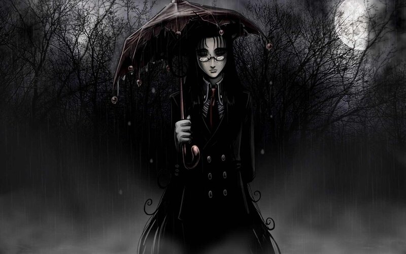 figure in rain with umbrella