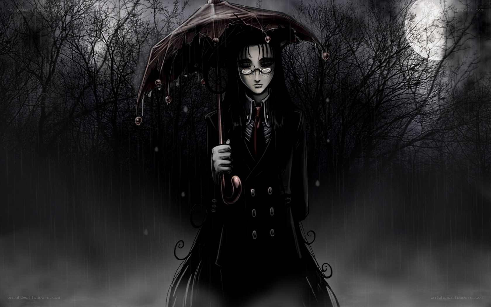figure in rain with umbrella