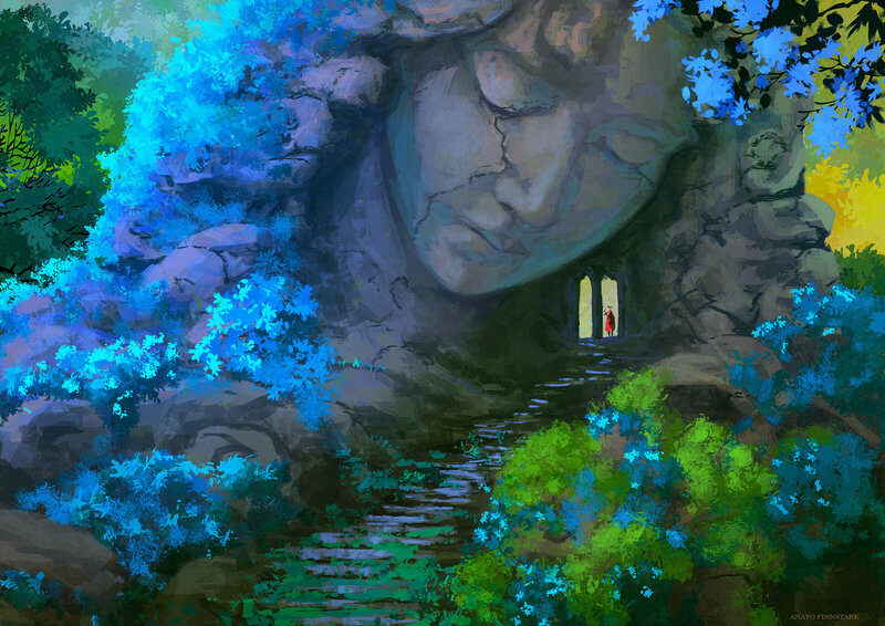 Figure in Red Cloak — Blue, Mysterious