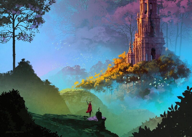 Figure in Red Cloak — Blue, Serene, Sunset