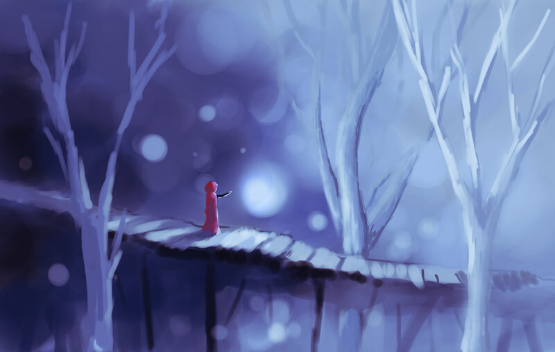 Figure in Red Cloak — Blue, Serene