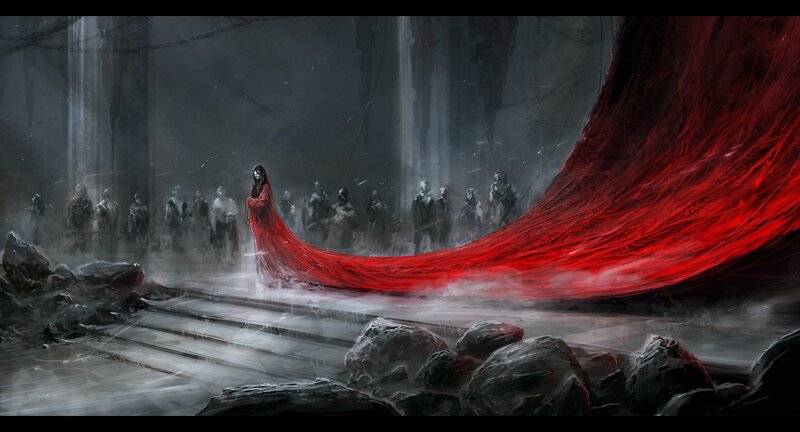 Figure in Red Cloak — Dramatic, Digital Art, Cloaked Figure