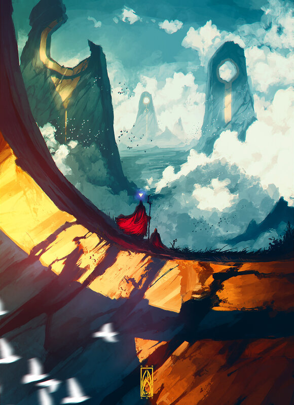 Figure in Red Cloak — Dramatic, Digital Art, Clouds