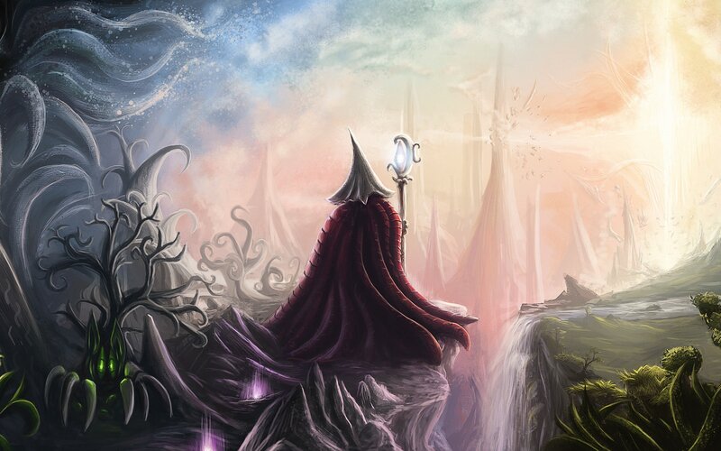 Figure in Red Cloak — Dramatic, Sunset