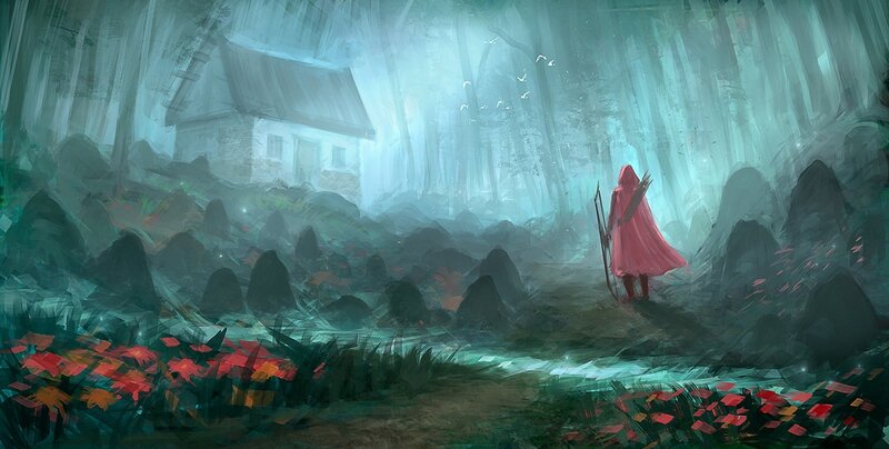 Figure in Red Cloak — Green, Mysterious