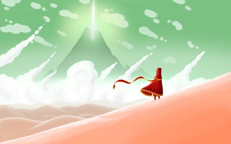 Figure in Red Cloak — Green, Serene, Digital Art