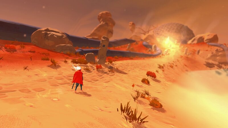 Figure in Red Cloak — Orange, Dramatic, Sunset, 3d Render