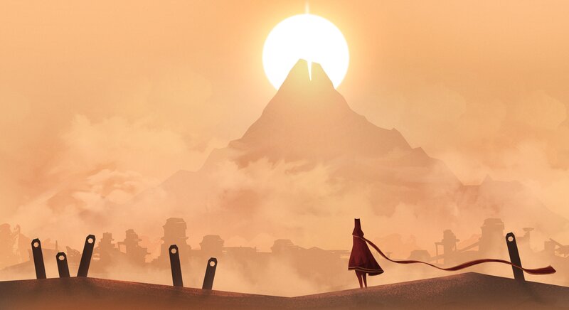 Figure in Red Cloak — Orange, Dramatic, Sunset