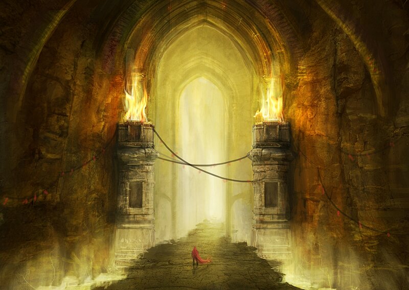 Figure in Red Cloak — Yellow, Dramatic, Digital Art