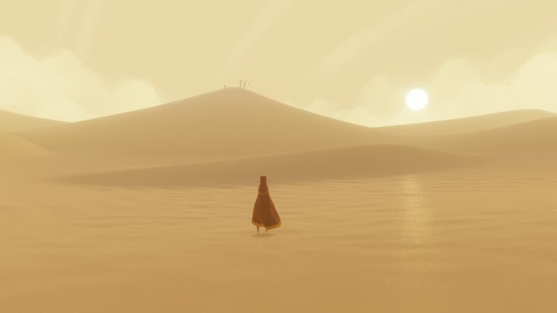 Figure in Red Cloak — Yellow, Serene, Sunset