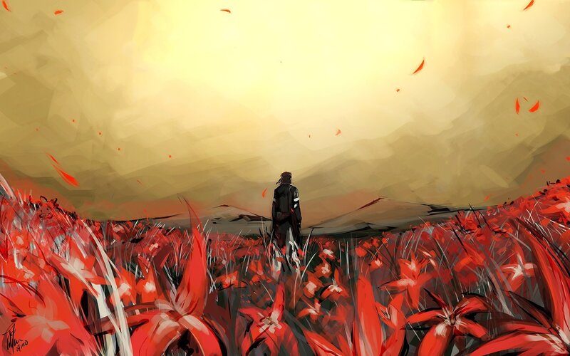 figure in red field