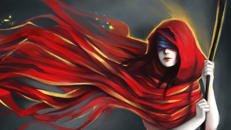 figure in red hooded cloak