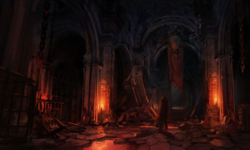 Figure in Ruined Cathedral — Red