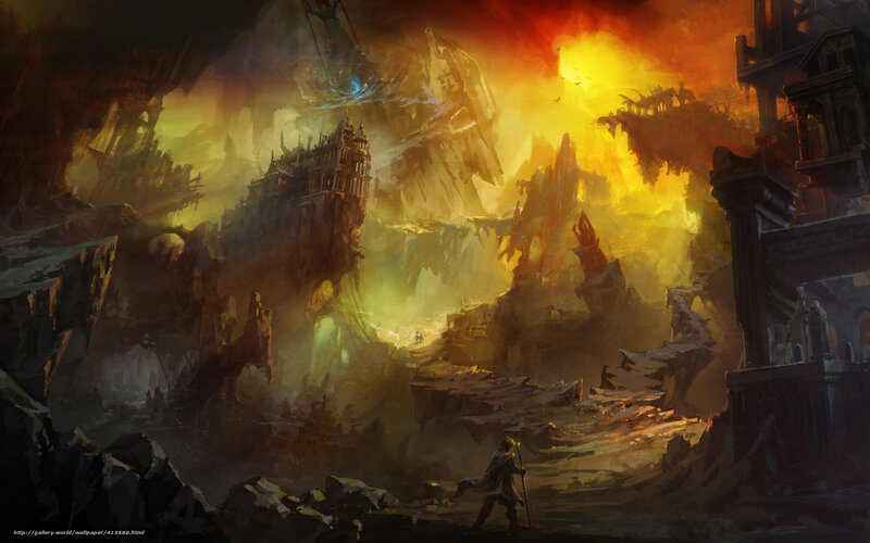 Figure in Ruined City — Orange