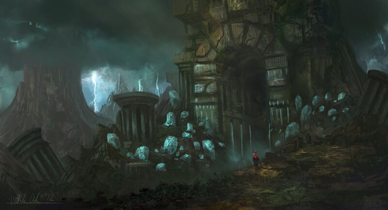 Figure in Ruined Temple — Green