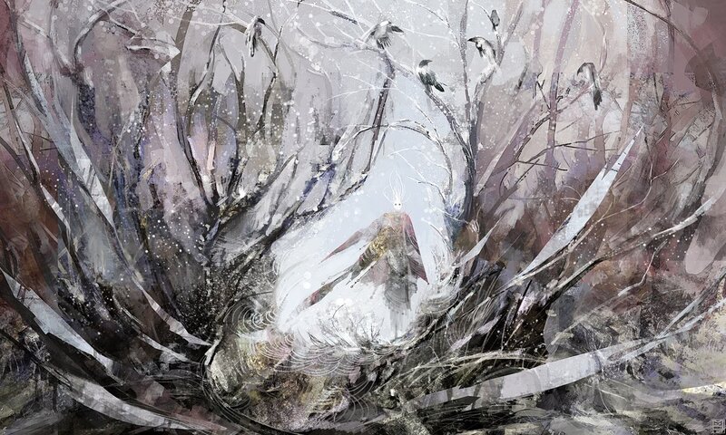 figure in snowy forest