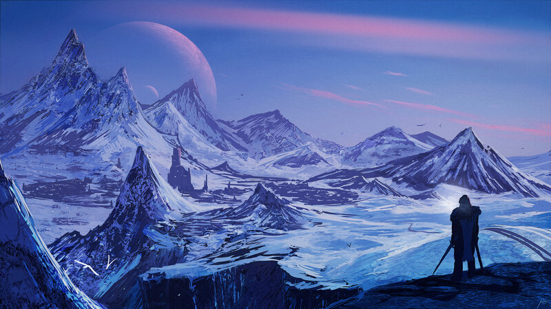Figure in Snowy Landscape — Blue