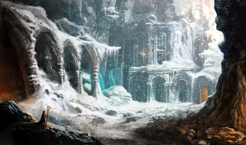 Figure in Snowy Ruins