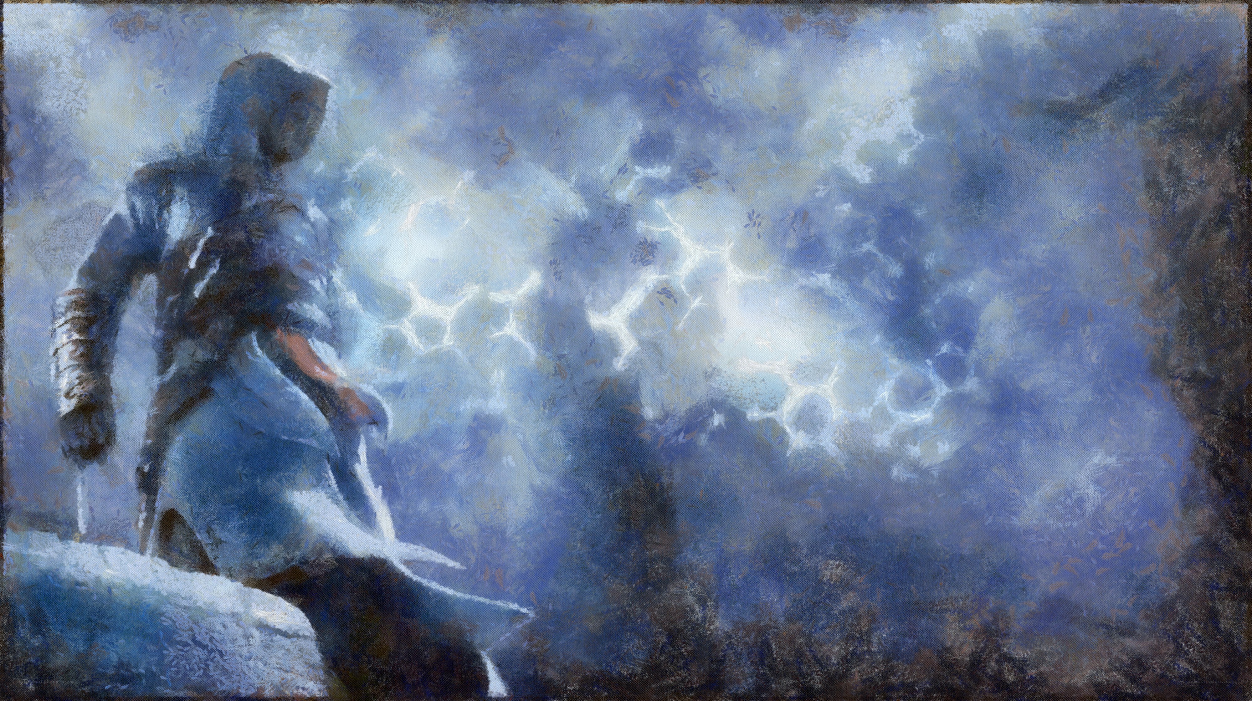 figure in stormy landscape
