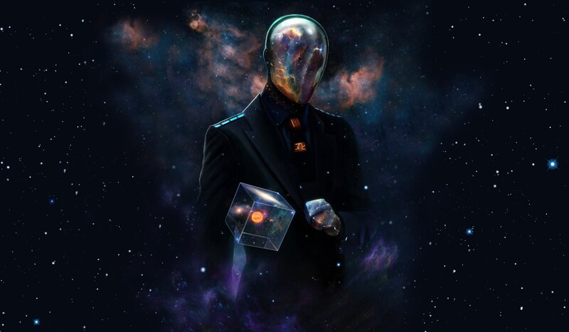 Figure in Suit Holding Cube — Black