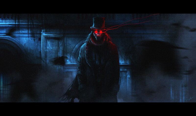 Figure in Top Hat with Glowing Eyes