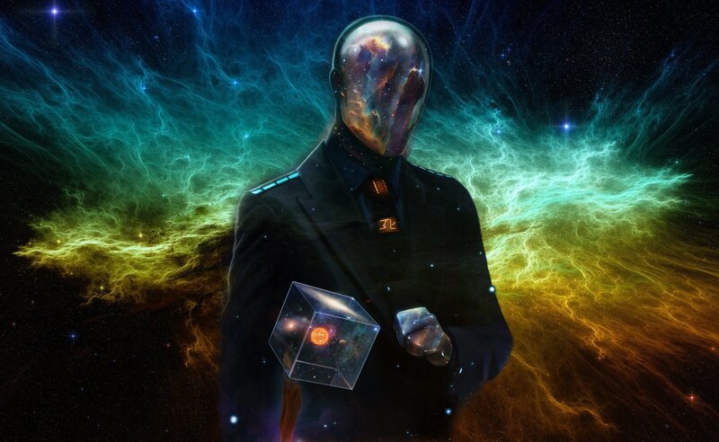Figure in Uniform Holding Cube