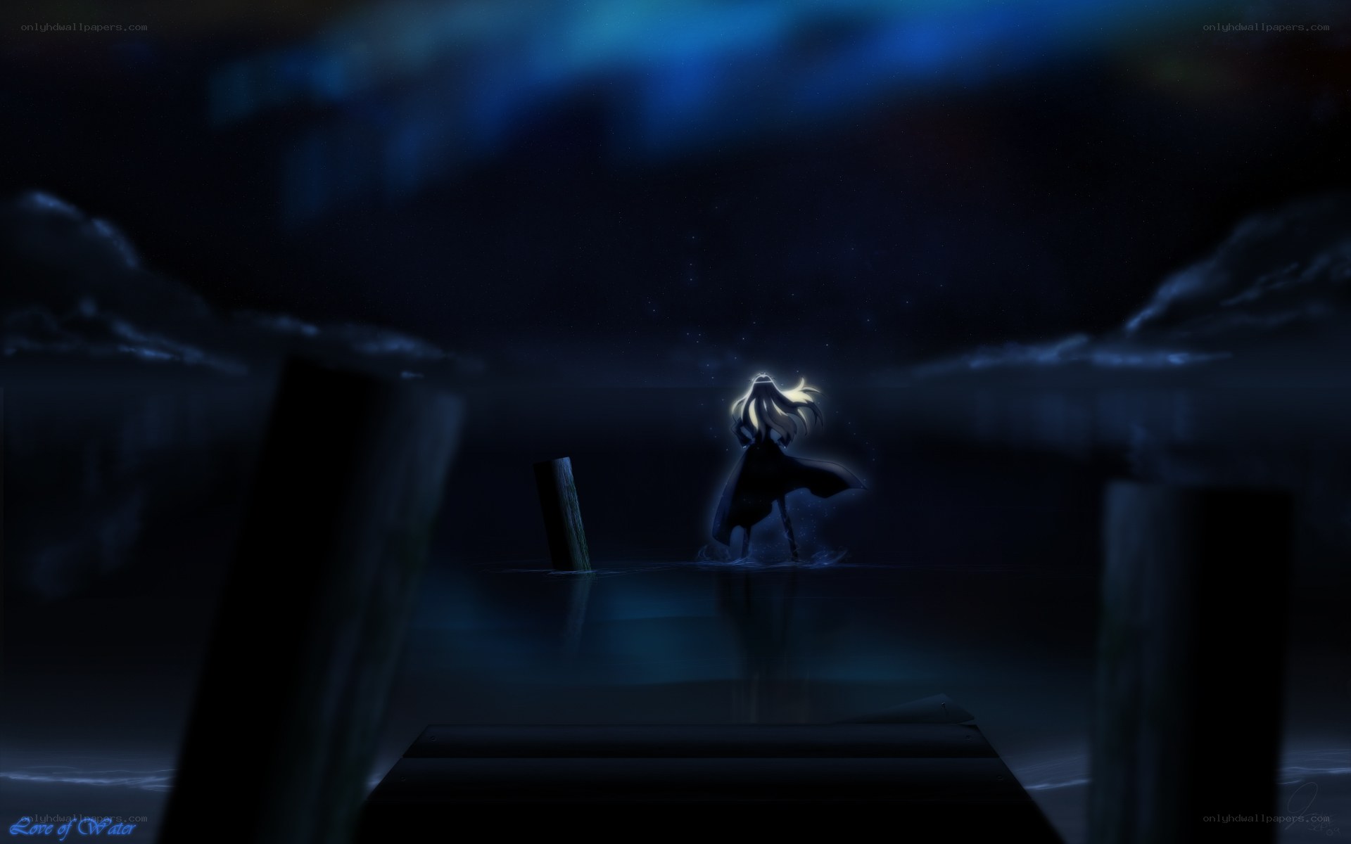 figure in water at night